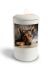 Urna funeraria blanca satinada para perro con imagen, personalizable