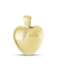 Joyería para ceniza 14 kt. Corazón dorado (con dos cámaras) y piedra zirconia