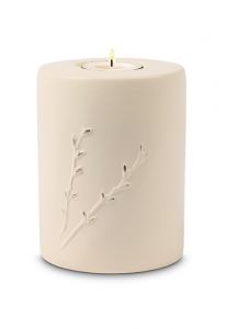 Mini urna para cenizas de cerámica 'Rondo' con portavela beige