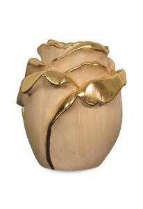 Urna en forma de rosa de madera de tilo con detalles dorados
