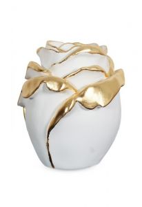 Urna en forma de rosa de madera de tilo - blanca con detalles dorados