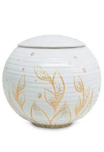 Urna para cenizas de porcelana 'Sfera' - Flores metálicas doradas
