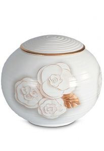 Urna para cenizas de porcelana 'Sfera' - Rosas elegantes con cobre y oro