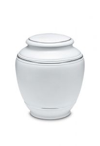 Mini urna funeraria de porcelana 'Classica' | Blanco mate con doble borde color platino