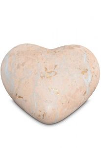 Urna funeraria en forma de corazón semierguido rosa con efecto mármol - Colección Love