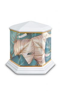 Urna funeraria de porcelana 'Esagono' | Hojas de colores