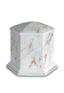 Urna funeraria de porcelana 'Esagono' | Mármol de Carrara con vetas doradas