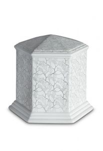 Urna funeraria de porcelana 'Esagono' | Hojas color platino mate