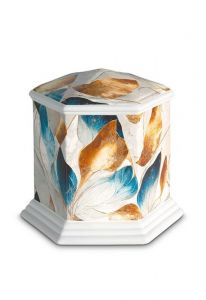 Urna funeraria de porcelana 'Esagono' | Multicolor con estructura natural
