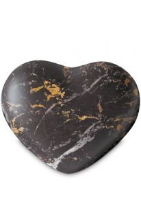Urna funeraria en forma de corazón semierguido - Negra con vetas doradas - Colección Love