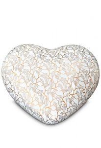 Urna funeraria en forma de corazón semierguido con hojas doradas - Colección Love