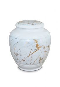 Mini urna funeraria de porcelana 'Classica' | Mármol de Carrara con vetas doradas