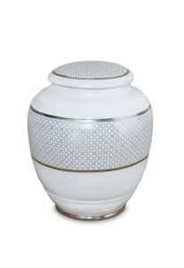 Mini urna funeraria de porcelana 'Classica' | Tréboles de cuatro hojas con doble borde color platino