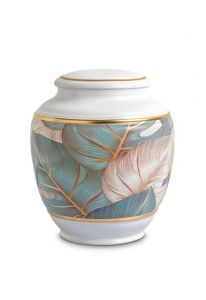 Mini urna funeraria de porcelana 'Classica' | Hojas de colores con bordes dorados