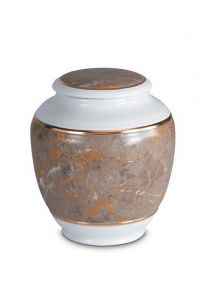 Mini urna funeraria de porcelana 'Classica' | Motivo de mármol marrón con bordes dorados