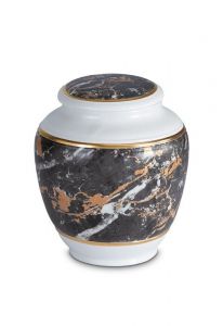 Mini urna funeraria de porcelana 'Classica' | Motivo de mármol negro con bordes dorados
