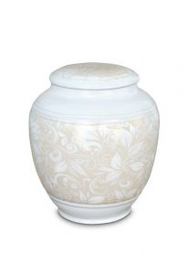 Mini urna funeraria de porcelana 'Classica' con motivo floral beige
