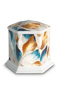 Mini urna para cenizas de porcelana 'Esagono' | Multicolor con estructura natural