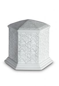 Mini urna funeraria de porcelana 'Esagono' | Hojas color platino mate