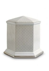 Mini urna funeraria de porcelana 'Esagono' | Tréboles de cuatro hojas con doble borde color platino
