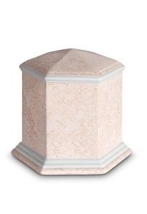 Mini urna funeraria de porcelana 'Esagono' | Relieve coral rosa