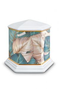 Mini urna para cenizas de porcelana 'Esagono' | Hojas de colores
