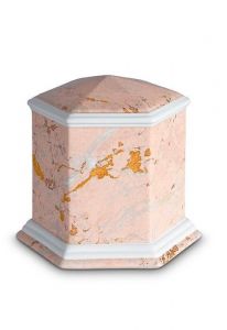 Mini urna para cenizas de porcelana 'Esagono' | Motivo de mármol rosa