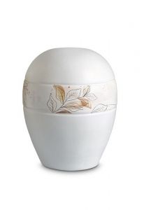Mini urna para cenizas de porcelana 'Planet' - Banda con líneas de hojas marrones