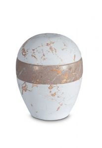 Mini urna para cenizas de porcelana 'Planet' - Motivo de mármol blanco y marrón