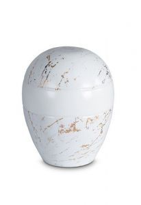Mini urna para cenizas de porcelana 'Planet' - Mármol de Carrara con vetas doradas