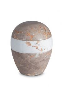 Mini urna para cenizas de porcelana 'Planet' - Motivo de mármol marrón y blanco