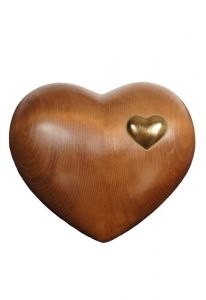 Urna en forma de corazón de madera - teñida oscura con pequeño corazón dorado