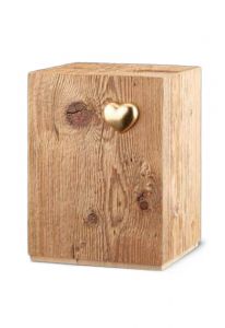 Urna funeraria de madera rústica 'Silenzio' con corazón de oro
