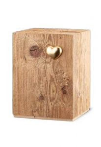 Urna funeraria de madera rústica 'Silenzio' con corazón de oro - REBAJAS