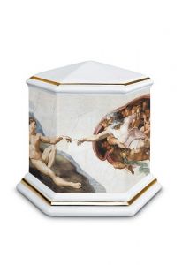 Urna funeraria de porcelana 'Esagono' | El Juicio Final con bordes dorados