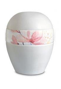 Urna para cenizas de porcelana 'Planet' - Banda con flores rosas
