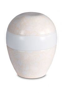 Urna para cenizas de porcelana 'Planet' - Motivo floral beige en relieve