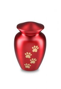 Urna para mascotas roja mate con huellas doradas, diferentes tamaños