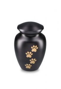 Urna para mascotas negra mate con huellas doradas, diferentes tamaños