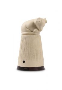 Urna para cenizas de perro en cerámica hecha a mano con corazón – blanca
