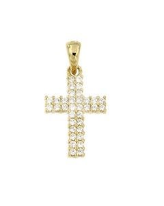 Colgante conmemorativa 'Cruz' de oro amarillo 14k con piedra zirconia