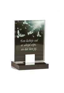 Memorial con hoja de vidrio y foto personale