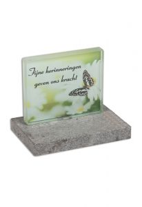 Memorial con placa de vidrio y foto personale