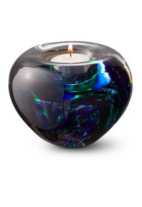 Mini urna cristal con vela verde/púrpura