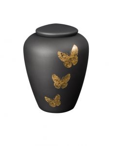 Urna funeraria de vidrio antracita 'Mariposas de oro'