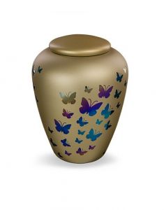 Urna funeraria de vidrio con mariposas - símbolo de transformación y libertad