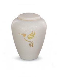 Urna funeraria de vidrio con colibrí - símbolo de alegría y luz