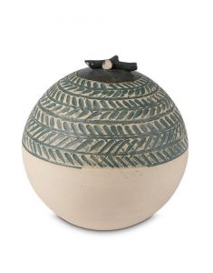 Urna para cenizas cerámica hecha a mano con rayas verde grises