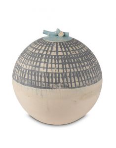 Urna para cenizas cerámica hecha a mano con rayas grises