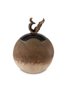 Urna funeraria cerámica marrón beis